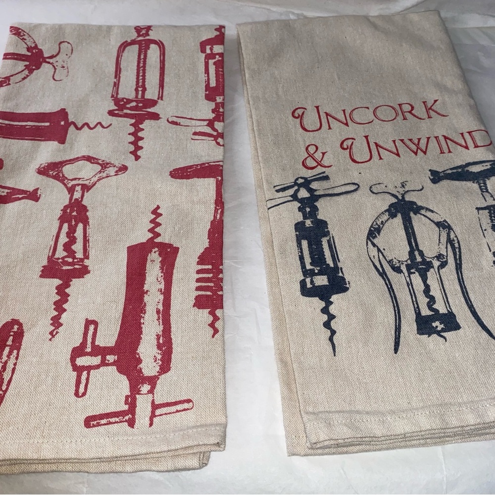 Artistic Uncork & Unwind Kitchen Towels - Red and Blue